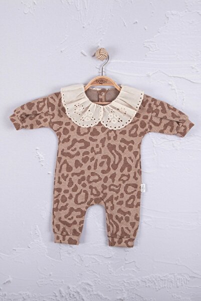 Babydonat Leopar Dama Desenli % 100 Pamuk Kız Bebek Tulum