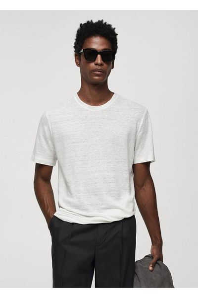 MANGO Man Slim Fit tričko zo 100% ľanu