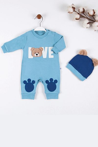 Babydonat Love Bear Embroidered 100% Cotton Jumpsuit for Baby Boy