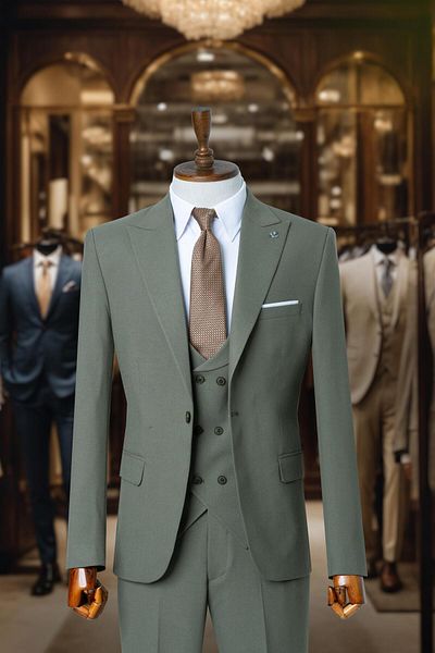 Salihtarzz Suit Italian Cut With Vest Green SD4136