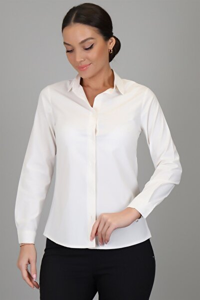 SWEETNESS Cămașă clasică din bumbac cu mânecă lungă din lycra ecru