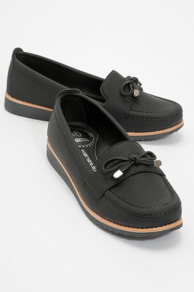 Ccway جينز أسود - حذاء باليرينا نسائي ذو شارب