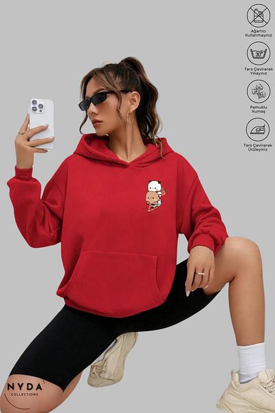 Nyda Collections Long Sleeve Bubu Dudu Scooter Printed Hooded Unisex Oversize Cotton Hoodie