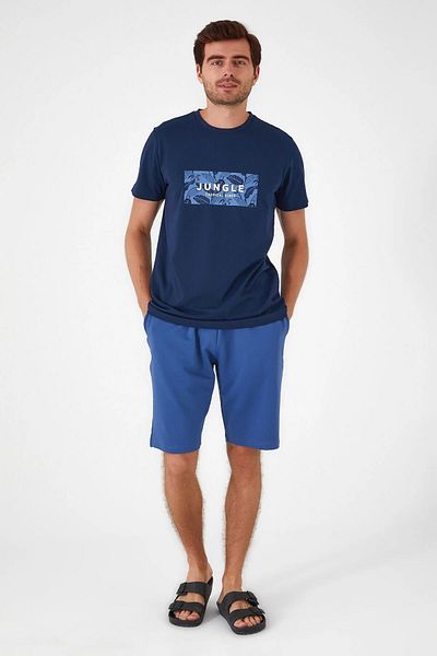 Arnetta Navy Blue Color Men's Battal Bermuda Pajama Set