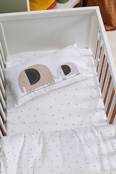 Tuğba Kuğu Mother's Side Crib Duvet Cover Set (60X100) - Pure Baby Series - Elephants and Houses