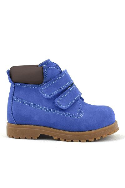 Rakerplus Neson Genuine Leather Saks Blue Fur Velcro Baby Boots