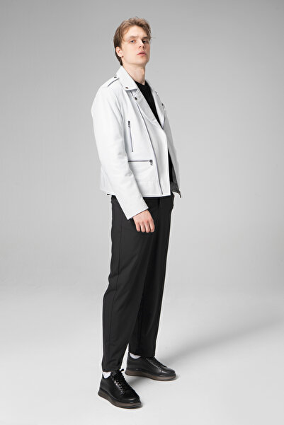 Dericlub E2207 Real Leather Biker Men's Coat White