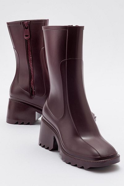 Ccway Women's Zippered Rain Boots Claret Red