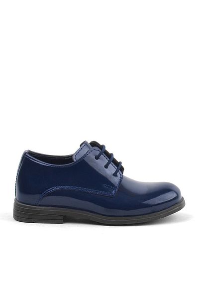 Rakerplus Navy Blue Patent Leather Rubber Laced Oxford Baby Shoes