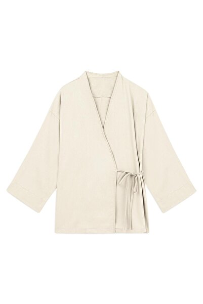 praye Κρεμ δέσιμο κιμονό Gabardine