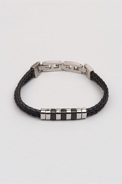 So CHIC... Double Braided Vegan Leather Steel Men's Bracelet