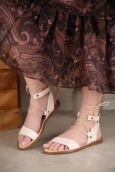 Ccway Sandale de damă cu șireturi BEIGE