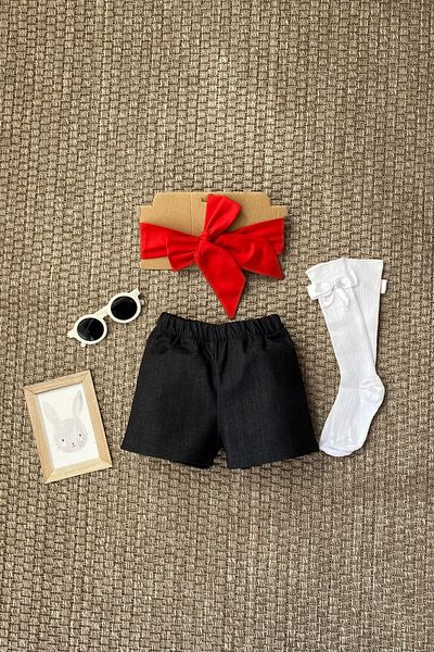Parla Kids Σετ μπαντάνα για κορίτσια Navy Blue Jean Σορτς Giant Bow
