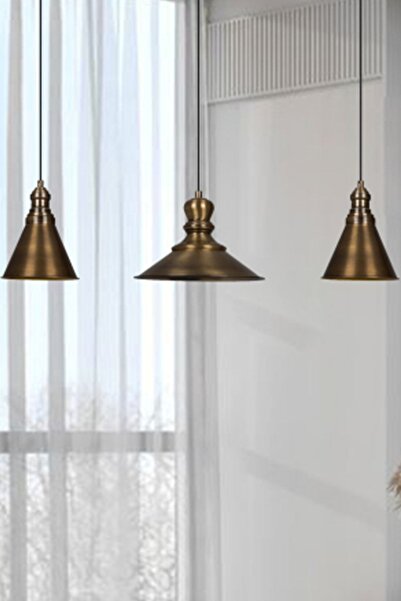 Bamyum Üçlü Lima Eskitme Rengi Metal Sarkıt Avize Salon Hol Lamba Rustik Vintage Iç Mekan Ofis Cafe