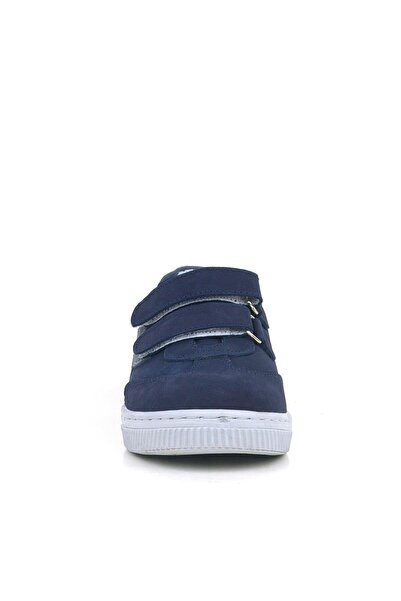 Rakerplus Genuine Leather Navy Blue Gray Velcro Children's Sneakers