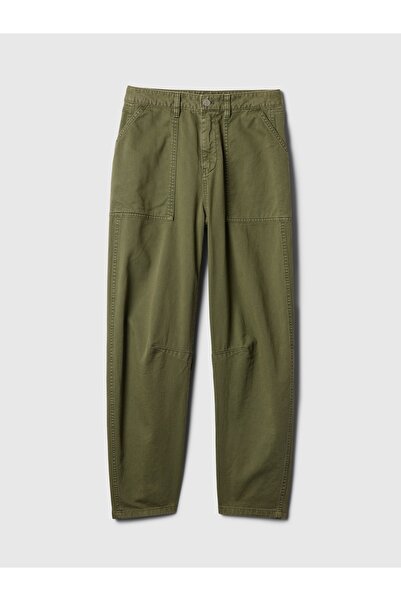 GAP Kadın Haki Mid Rise Twill Barrel Pantolon