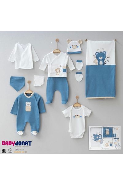 Babydonat طقم دب وافل منقوش للأطفال مكون من 10 قطع - صندوق خروج من المستشفى