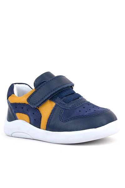 Rakerplus Genuine Leather Navy Blue Yellow Anatomical Baby Sneakers