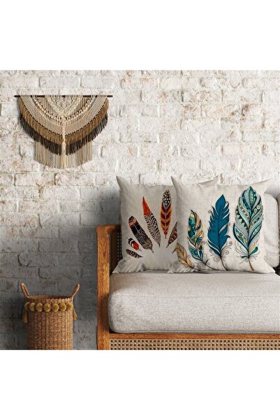 Lia Store Tüy Desenli Çift Taraflı Dekoratif 2'li Minder Kılıfı Seti 60 x 60 cm