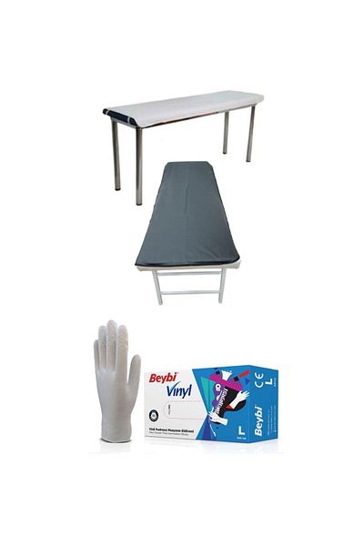 KFMEDİKAL Stretcher Cover PVC Elastic Black&white Liquid Proof + Vinyl Gloves 100 Pieces Large
