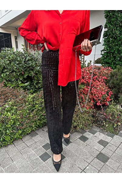 Zerrincan Giyim Siyah Kadife Pullu Pantolon