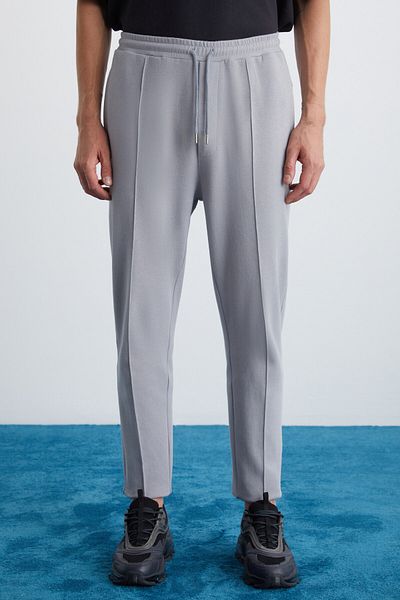GRIMELANGE Scuby Men's Diagonel Organic Fabric Fleece-Free Ribbed 3-Pocket Jogger Stone Color Sweatpants