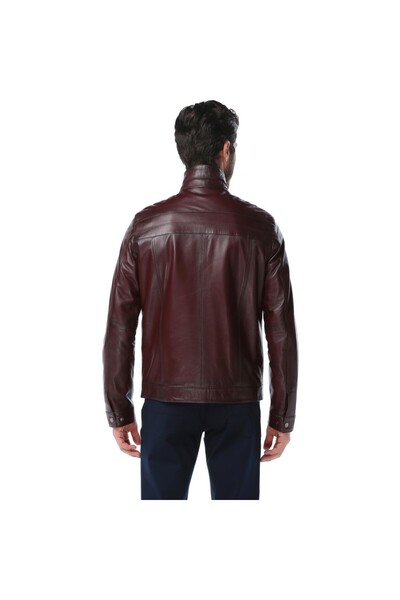 Dericlub Pc1349 Claret Red Real Leather Men's Coat