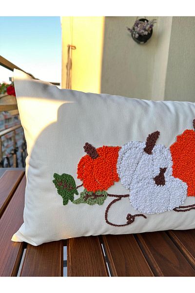 punchatolyem Punchhatolyesii Autumn Pumpkin Punch Hand Embroidered Panch 100% Handmade Ecru Color (PANCH) 30x50