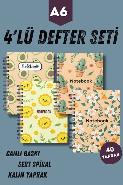 Craft Orange Themed 4-Piece Notebook Set |   A6 |    Steel Spiral |    Notebook |    Hard Cover