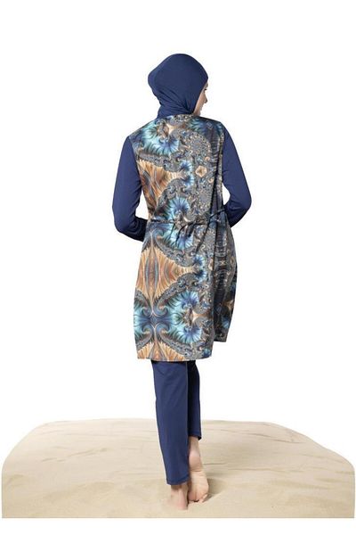 Ruko Maio 22148 Colorful Women's Patterned Hijab Swimsuit