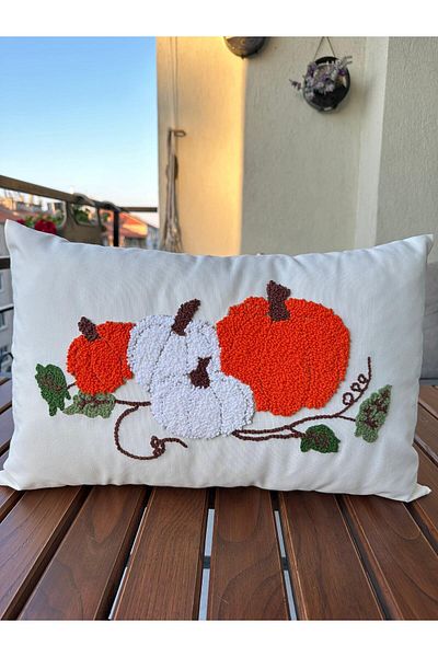 punchatolyem Punchhatolyesii Autumn Pumpkin Punch Hand Embroidered Panch 100% Handmade Ecru Color (PANCH) 30x50