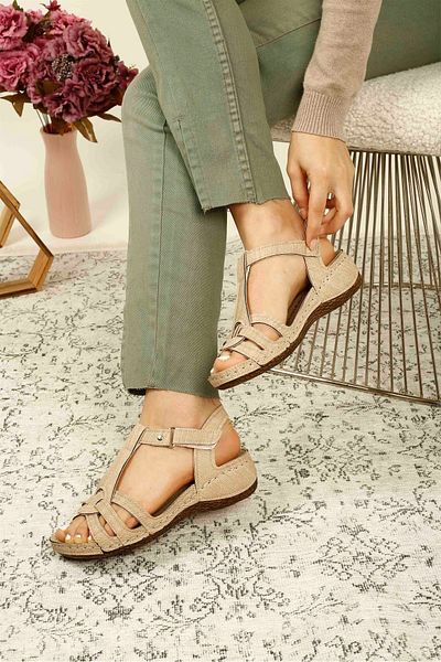Ccway Women's Velcro Sandals Mink Denim