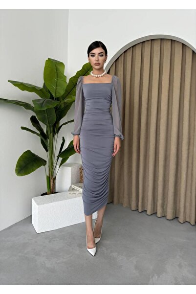 conconmoda Sildane Drapeli Tül Kol Elbise