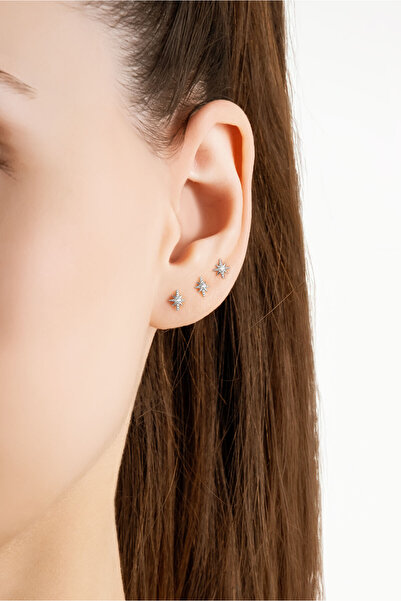 So CHIC... Kuzey Yıldızı 18 Ayar Beyaz Altın Kaplama Gümüş Çoklu Küpe