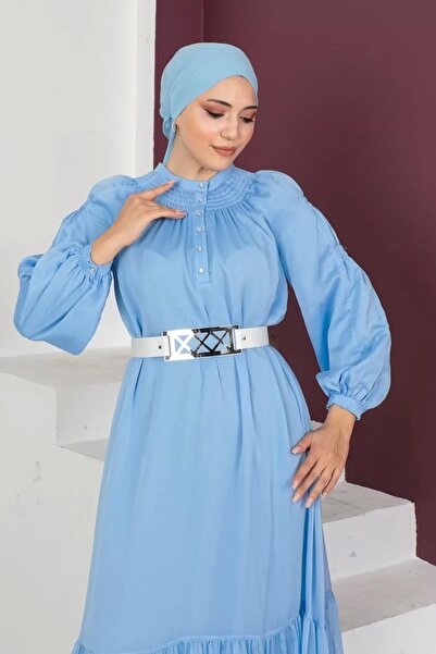 PHELDA Άνετο βραδινό φόρεμα με ζώνη 746-Μπλε