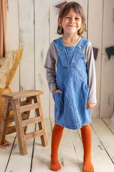 Oliven The Kid Rochie pentru fetiță din denim albastru - cu șnur și buzunare