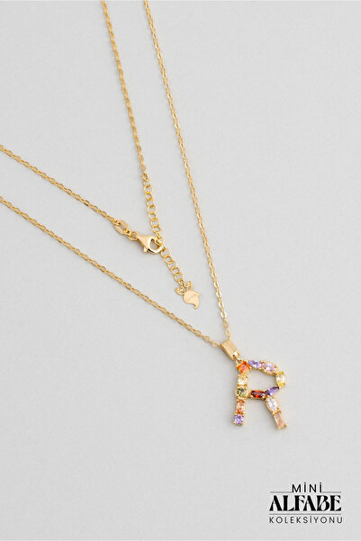 So CHIC... Mini R Harfi Günışığı Renkli 18 Ayar Sarı Altın Kaplama Gümüş Kolye