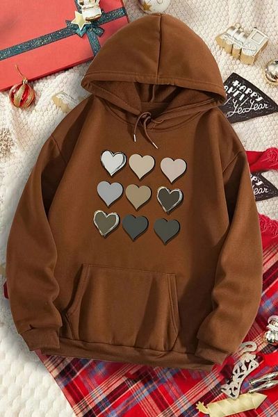 halowear Πλεκτό υφασμάτινο φούτερ με θέμα Unisex 2ip Raster Brown Hearts