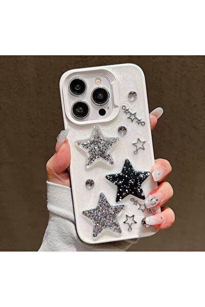 FİŞNEİLETİŞİM İPHONE 14 PROMAX UYUMLU YILDIZ DESENLİ WHİTE CREAM 3D KILIF