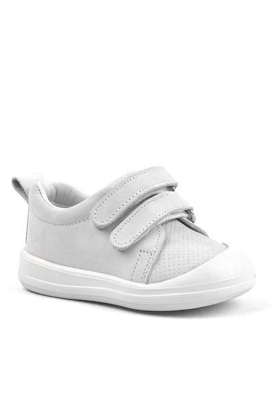 Rakerplus Sonic White Anatomical Genuine Leather Baby Sneakers - Velcro Sports Shoes