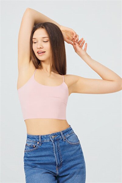 Cottonhill Pudra Ayarlanabilir Ince Askılı Lazer Kesim Kadın Crop Büstiyer