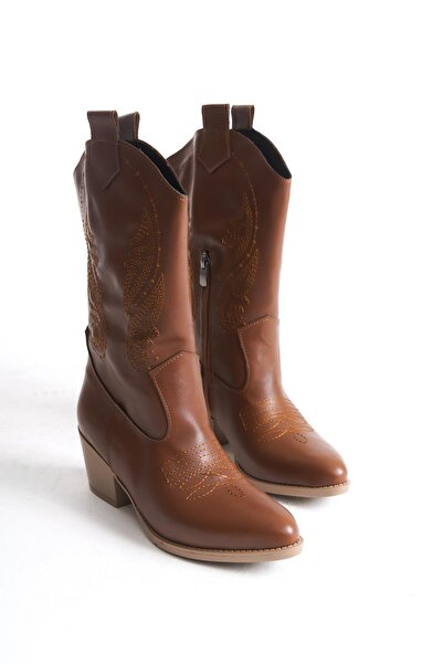 Bak Store Tan Skin Tan Embroidered Zipper Western Cowboy Women's Boots