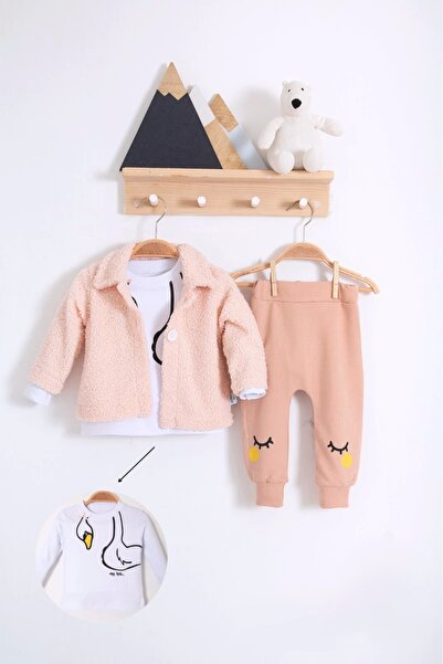 Generic Brand Babydonat plush cardigan 3-piece girl baby set