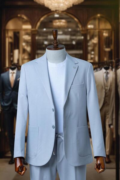 Salihtarzz Takım Elbise A.Mavi Düz Comfort Fit Mono Yaka SD4188