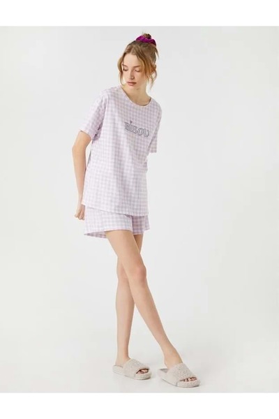 Koton طقم بيجامة ملابس داخلية نسائية 3slk40034mk أرجواني منقوش أرجواني منقوش