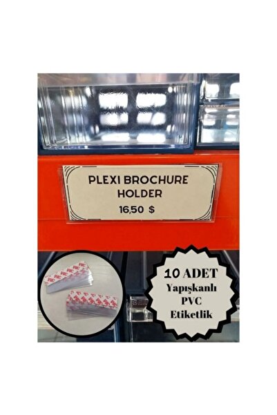 10 Adet Pvc Etiketlik Yapışkanlı 10x4 Cm, Raf Fiyat Etiket Cebi, Yapışkanlı Şeffaf Ürün Etiketliği