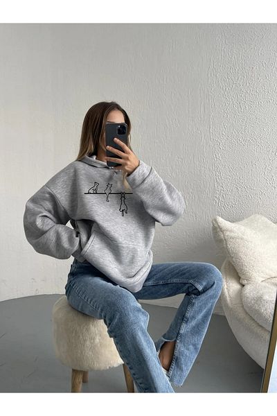 halowear Φούτερ από πλεκτό ύφασμα Unisex 2ip Raised Cats on Grey String