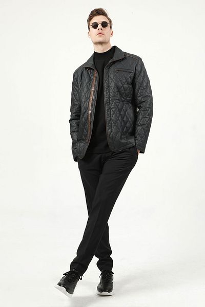 Dericlub E1012 Gummy Real Leather Men's Coat Navy Blue