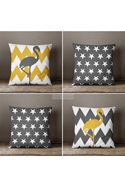 Lia Store طقم غطاء وسادة مزخرف بنمط فلامنغو ونجمة مكون من 4 قطع