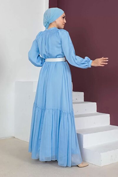 PHELDA Άνετο βραδινό φόρεμα με ζώνη 746-Μπλε